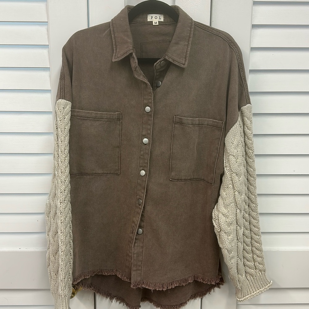 Brand new POL brown denim and cable shacket